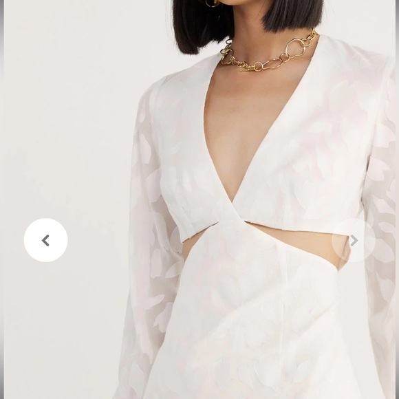 Rumer White Giselle Semi Sheer Cotton Jacquard Cut Out V-Neck Mini Dress NWT L - Picture 2 of 16